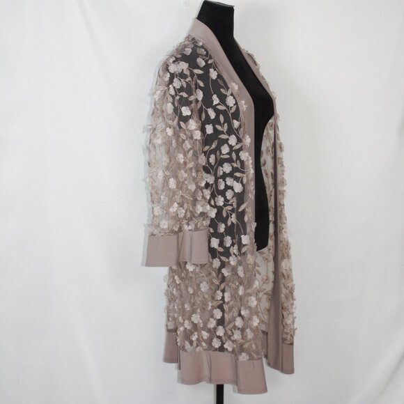 R & M Richards Sheer Open Cardigan with Floral Appliques Size 14 - Picture 5 of 9